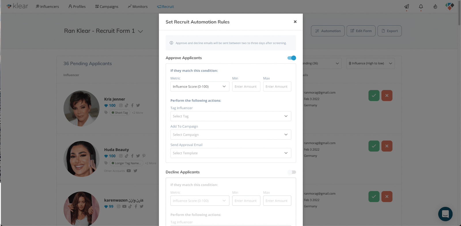 Klear: Automated vetting in Recruit